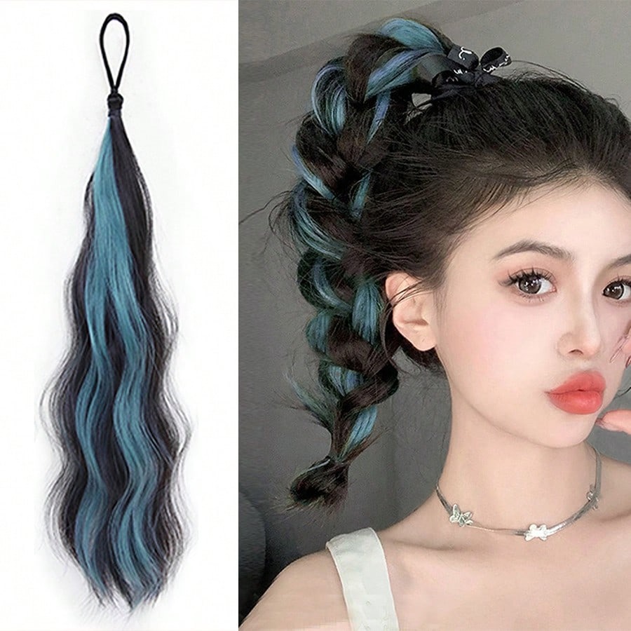 Hair Band Elastic - 20-calowy falowany syntetyczny kucyk z pasemkami,