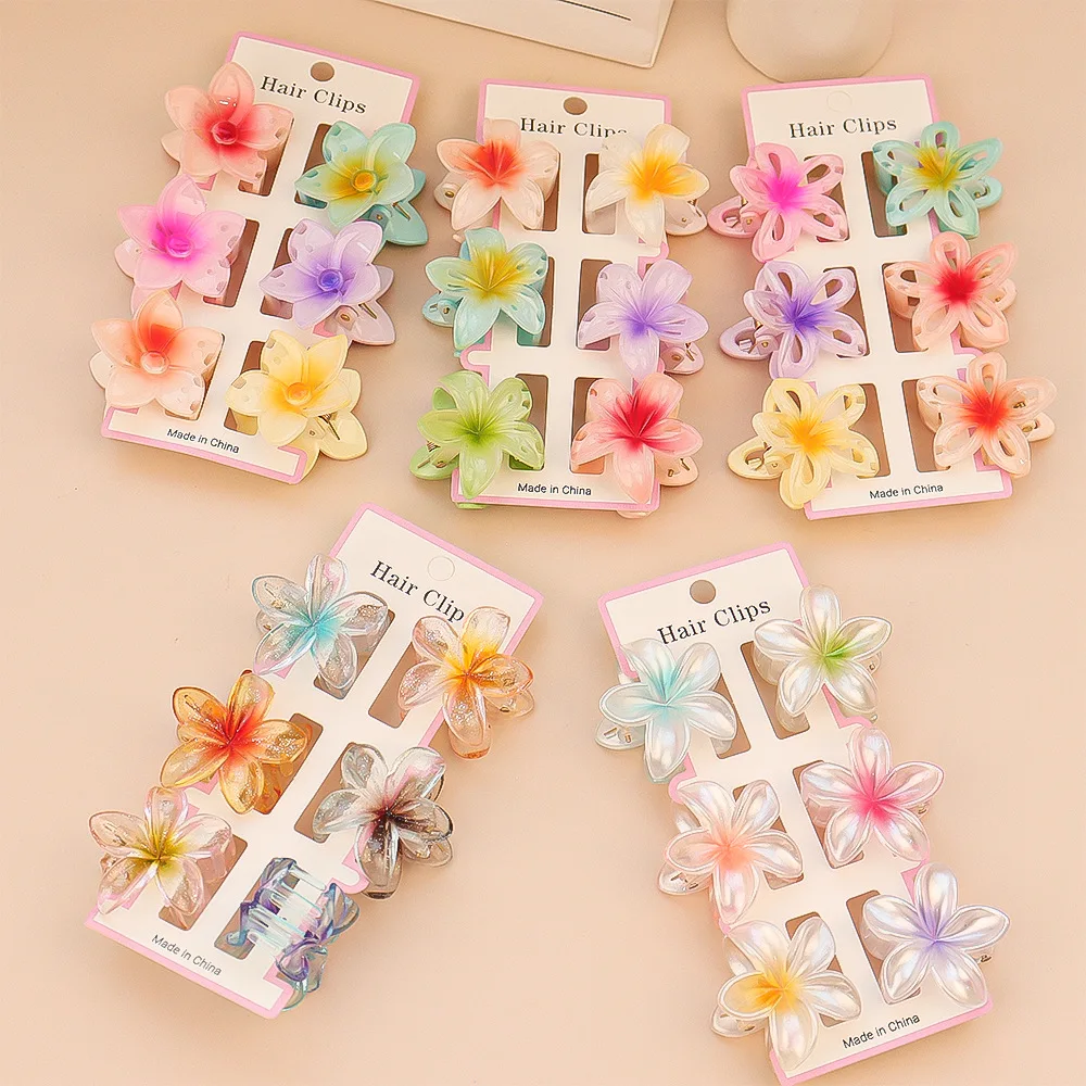 Hair Claw Clip Set - 6 sztuk moda kolorowy przezroczysty kwiat