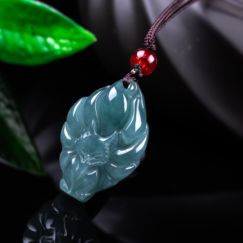 Women Accessories Jewelry - Naturalny Birmanski Jadeitowy Wisiorek Lis Naszyjnik