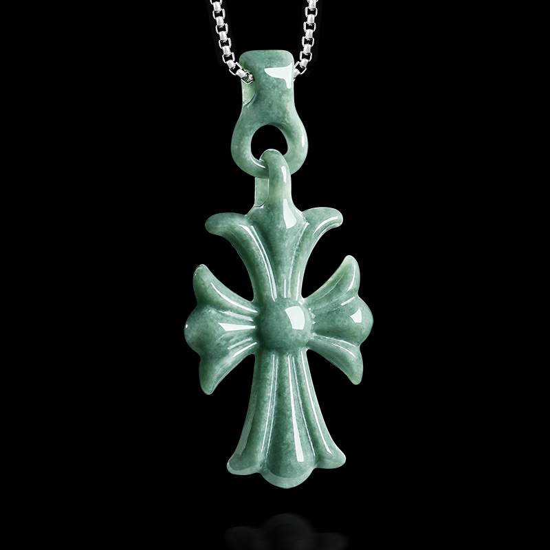 Women Accessories Jewelry - Naturalny birmański jadeitowy krzyżyk wisiorek naszyjnik