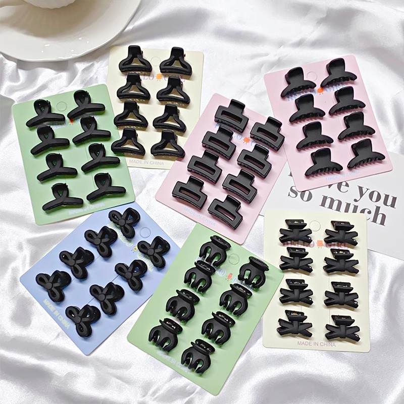 Hair Claw Clip Set - 8 sztuk/zestaw Czarne Kolorowe Geometryczne Plastikowe